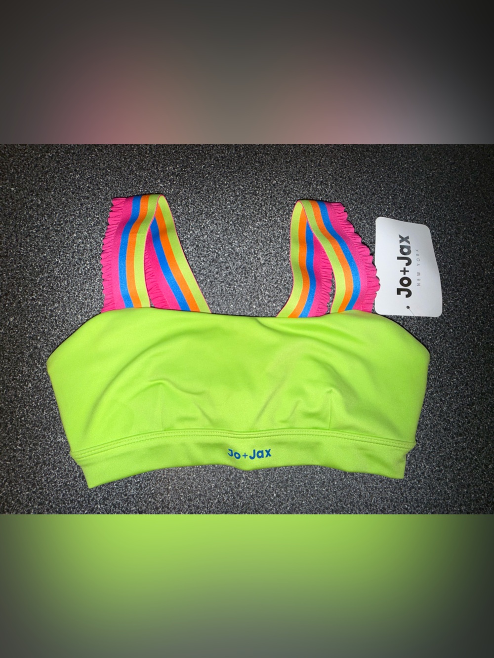 Jo+Jax NWT!! Neon Green Dance Crop Top with Rainbow Straps Size Adult X-Small